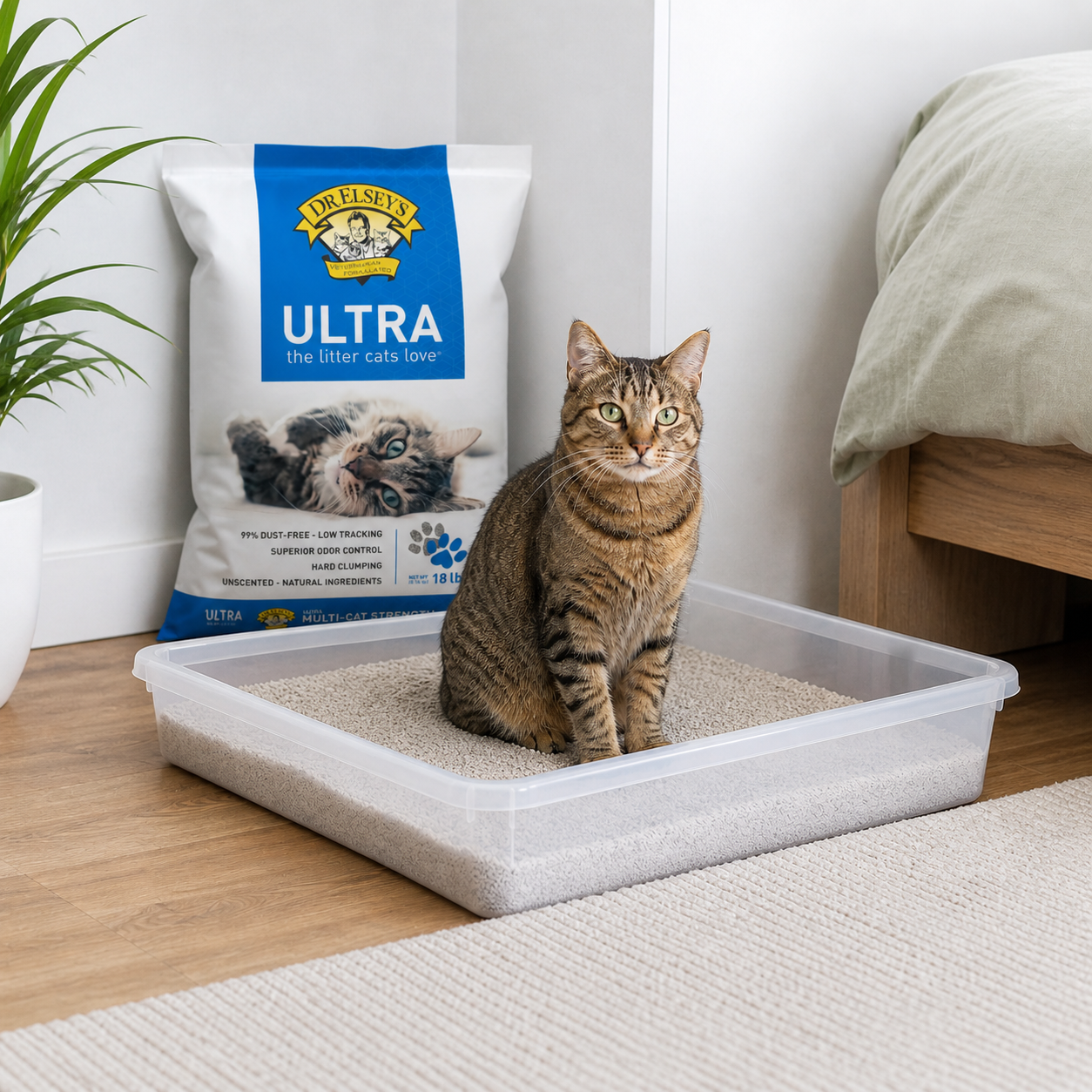 a cat sitting inside a litter box