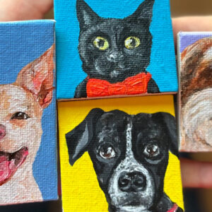 4 miniature handmade portraits of beloved pets